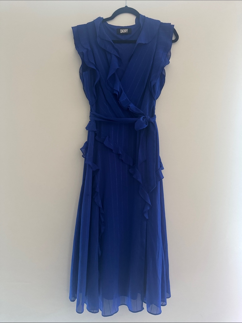 DKNY Royal Blue Ruffle Wrap Midi Dress